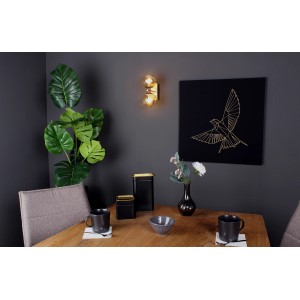 LUCE Design Wandleuchte Neptun, 2-flammig, champagnerfarben und messingfarben an grauer Wand.