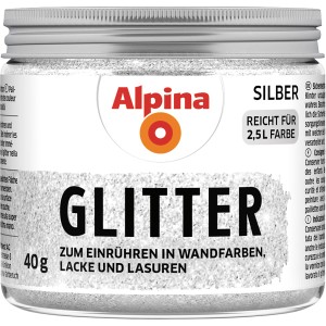 Alpina Kreativ-Glitter Silber 40g für Effektfarben zum Einrühren in Farbe.