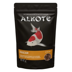 Alkote Fischfutter-Sticks & Pellets Hanzam, 425g Packung mit Koi-Motiv.