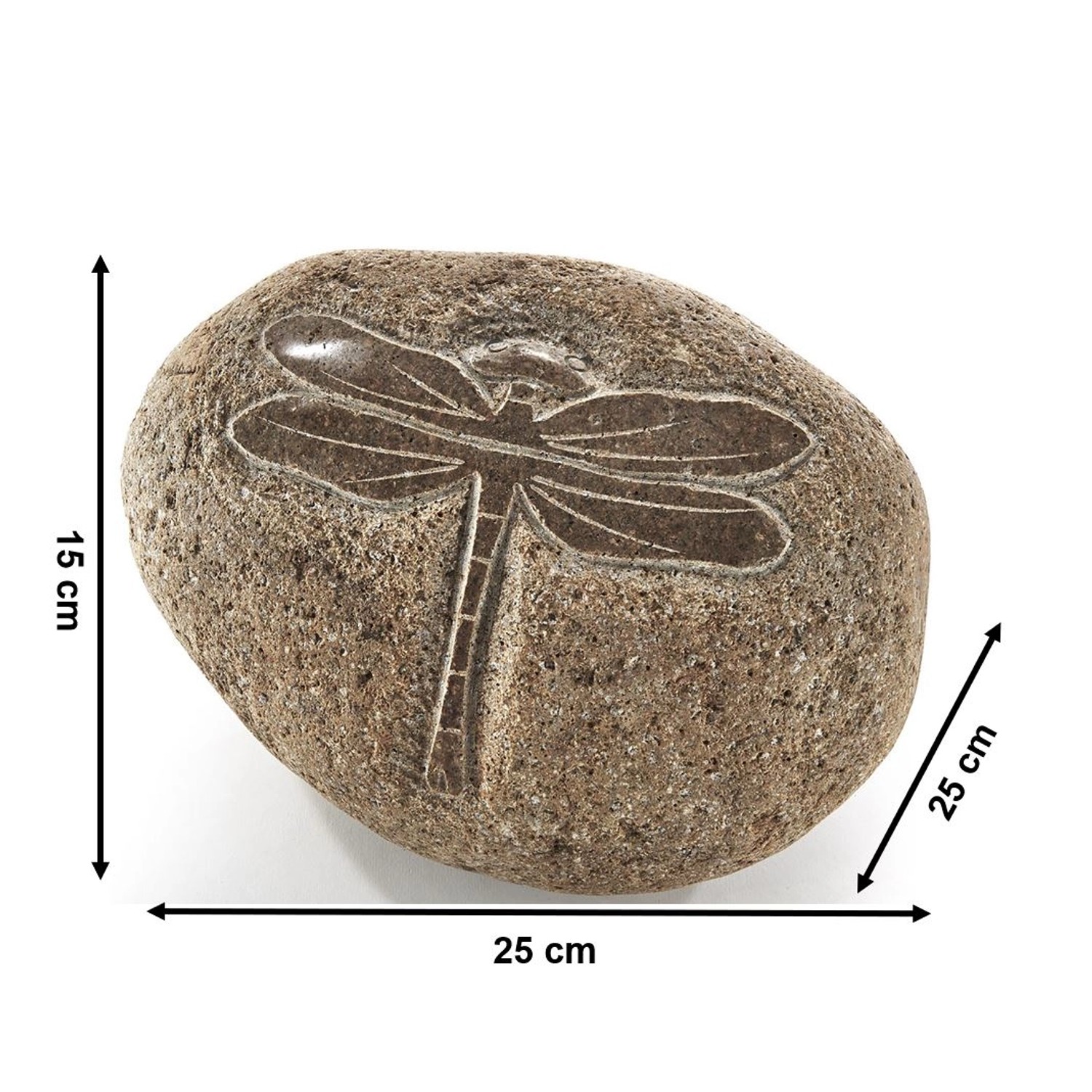 Kobolo Dekostein DRAGONFLY aus Naturstein, handgefertigte Garten Deko mit Libellen Motiv.