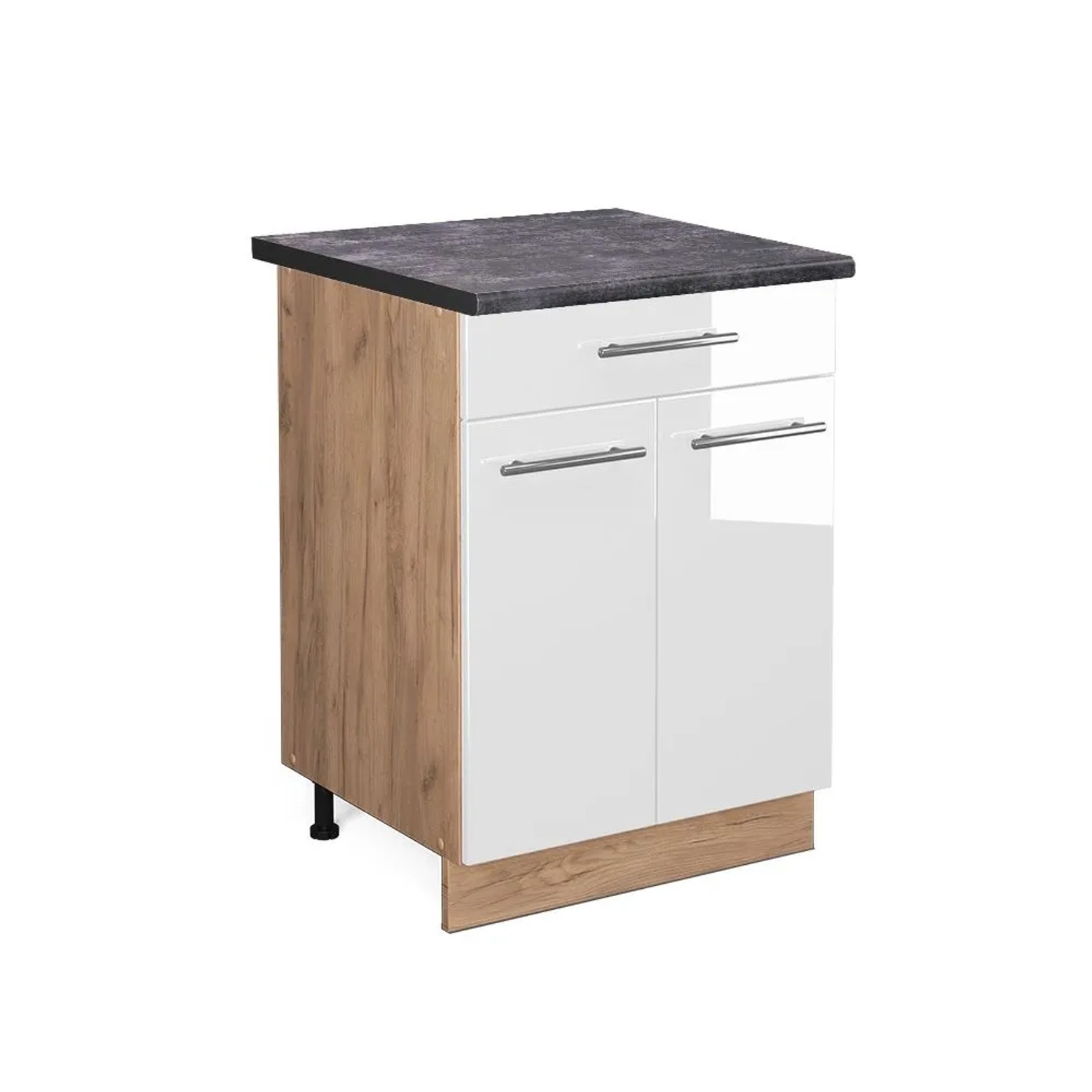 Vicco Küchenunterschrank Fame-Line Weiß Hochglanz Goldkraft Eiche 60 cm mit Schublade AP Anthrazit
