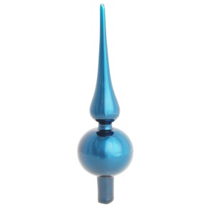 Glänzende blaue Glas-Baumspitze Uni-Design von Krebs Glas Lauscha, 23cm, für Weihnachtsbaum.