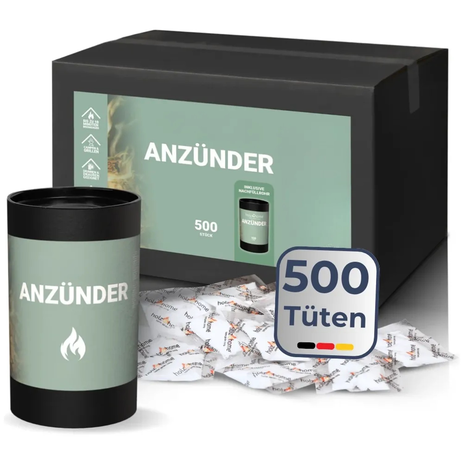 DELUKE Kaminanzünder 500 Stück Ideal für Kamin Grill Feuer Geruchlose Grillanzünder Kohleanzünder Ofenanzünder Feueranzünder