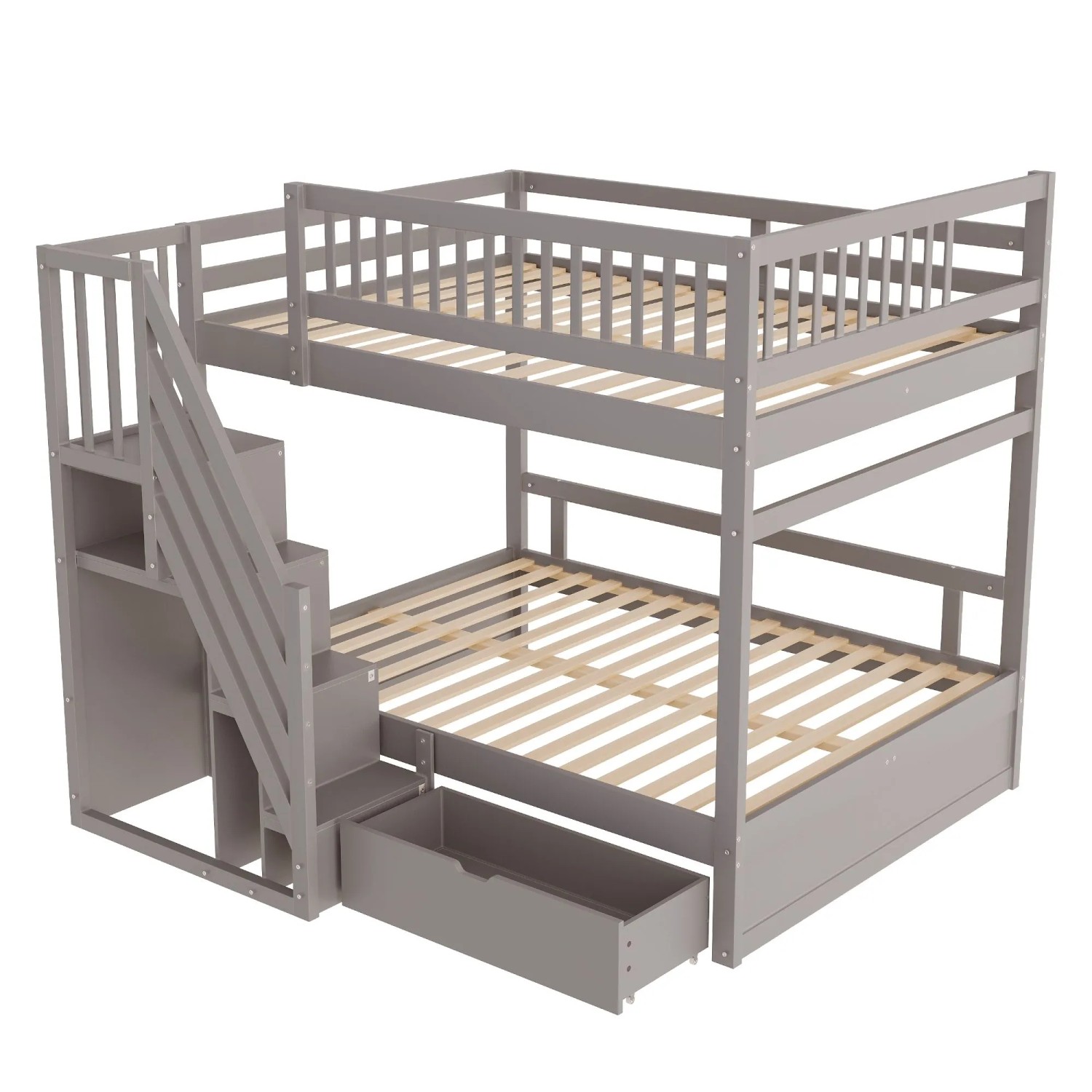 okwish Etagenbett 140x200cm mit Sicherheitsleiter und Schubladen Kinderzimmer Grau ohne Matratze