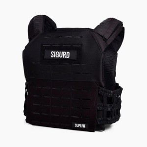 Schwarze Suprfit Sigurd 3D Gewichtsweste für intensives Training. Verstellbar, mit Plattenfächern für Sport & Fitness.