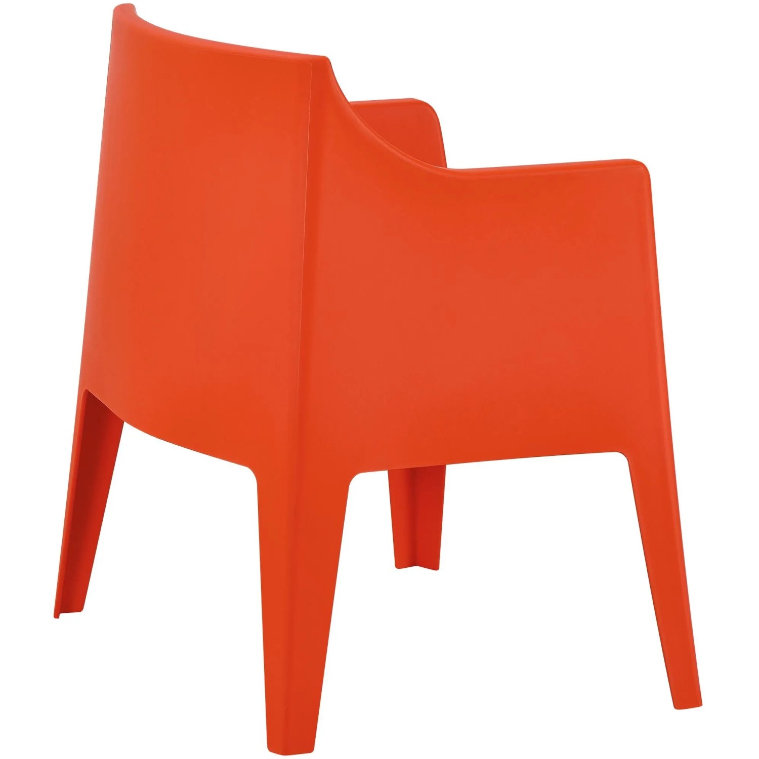 Oranger Kunststoff Gartenstuhl HENRI, stapelbar, mit Armlehnen. Moderner Outdoor-Loungestuhl.