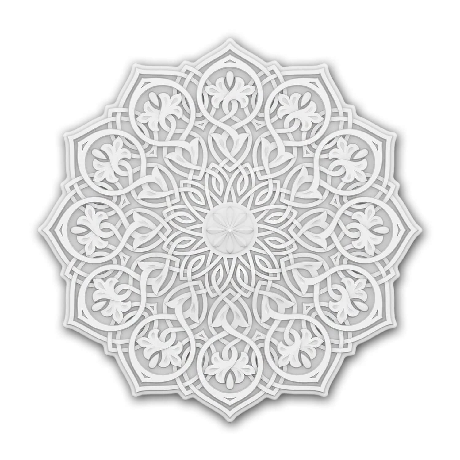 PROFHOME 156502 RoSette Medallion Zierelement Deckenelement Oriental 59,6 cm 59,6 cm x 59,6 cm x 5,9 cm Weiß