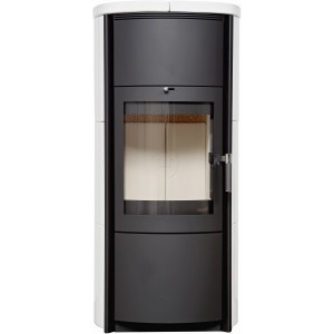 Hark Küchenofen Keramik Weiß 5 kW mit Automatik, Kaminofen mit Keramikverkleidung und Sichtfenster.