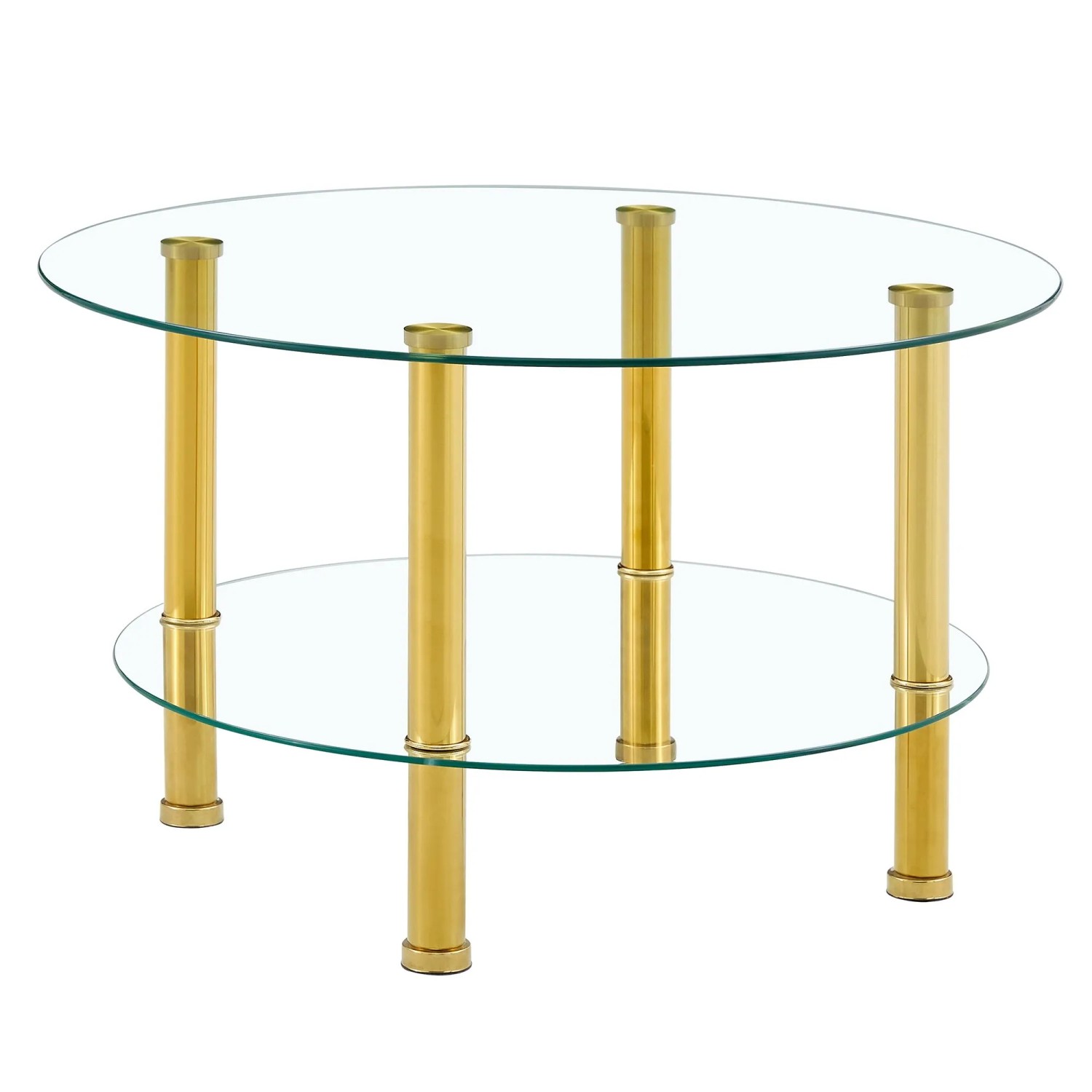 okwish Glascouchtisch mit 2 Stufig Stabil Metallbeine Wohnz 70x70x42 cm Goldfarben