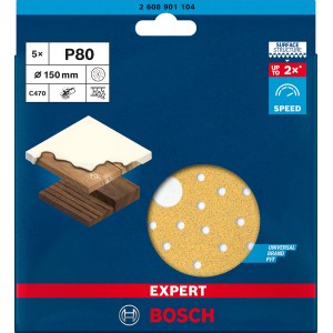 Bosch Expert Schleifblätter C470, Ø 150mm, K80, 5 Stück, für Exzenterschleifer.