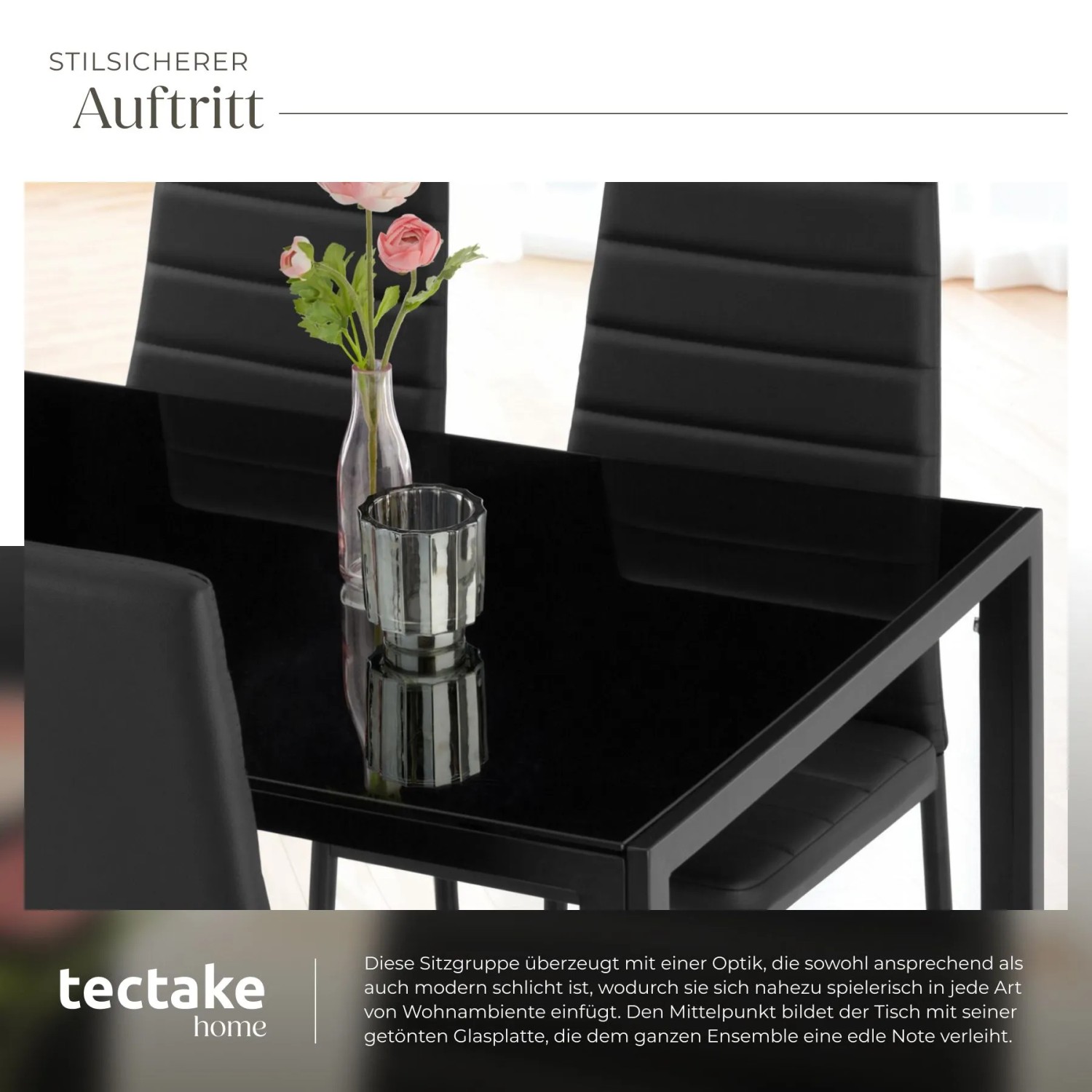 Tectake Esszimmergruppe Berlin 5 Teilig Esstisch Mit 4 Stühlen  120 x 70 x 75 cm Schwarz_5