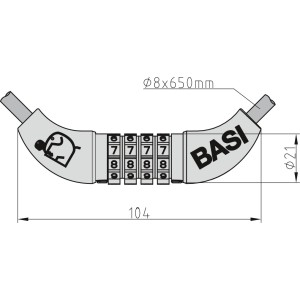 Basi Spiralschloss ZR 313 mit Zahlencode, Schemazeichnung mit Maßen