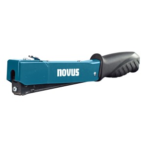 Novus Hammertacker J-033, Premium-Tacker für Flachdrahtklammern, blau mit schwarzem Griff.