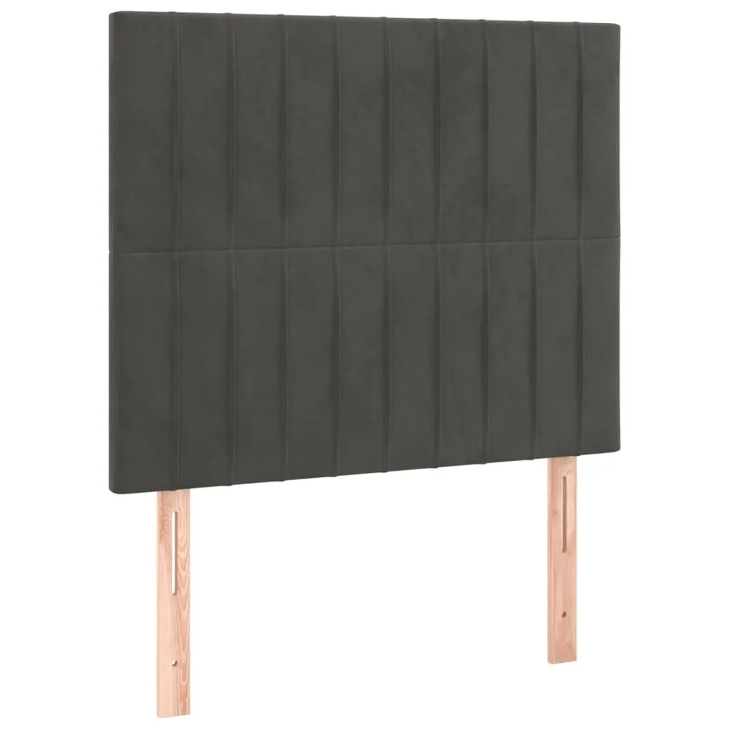Dunkelgraues Boxspringbett 80x200 cm mit Samt-Kopfteil und Holzfüßen.