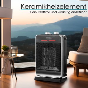 Echos Eco-356 Keramik Heizlüfter, 2000 W, mit Oszillation und Überhitzungsschutz.