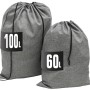 Graues Wäschesack-Set: 100 Liter Wäschesammler und 60 Liter Wäschebeutel mit Kordelzug für Waschen & Trocknen.