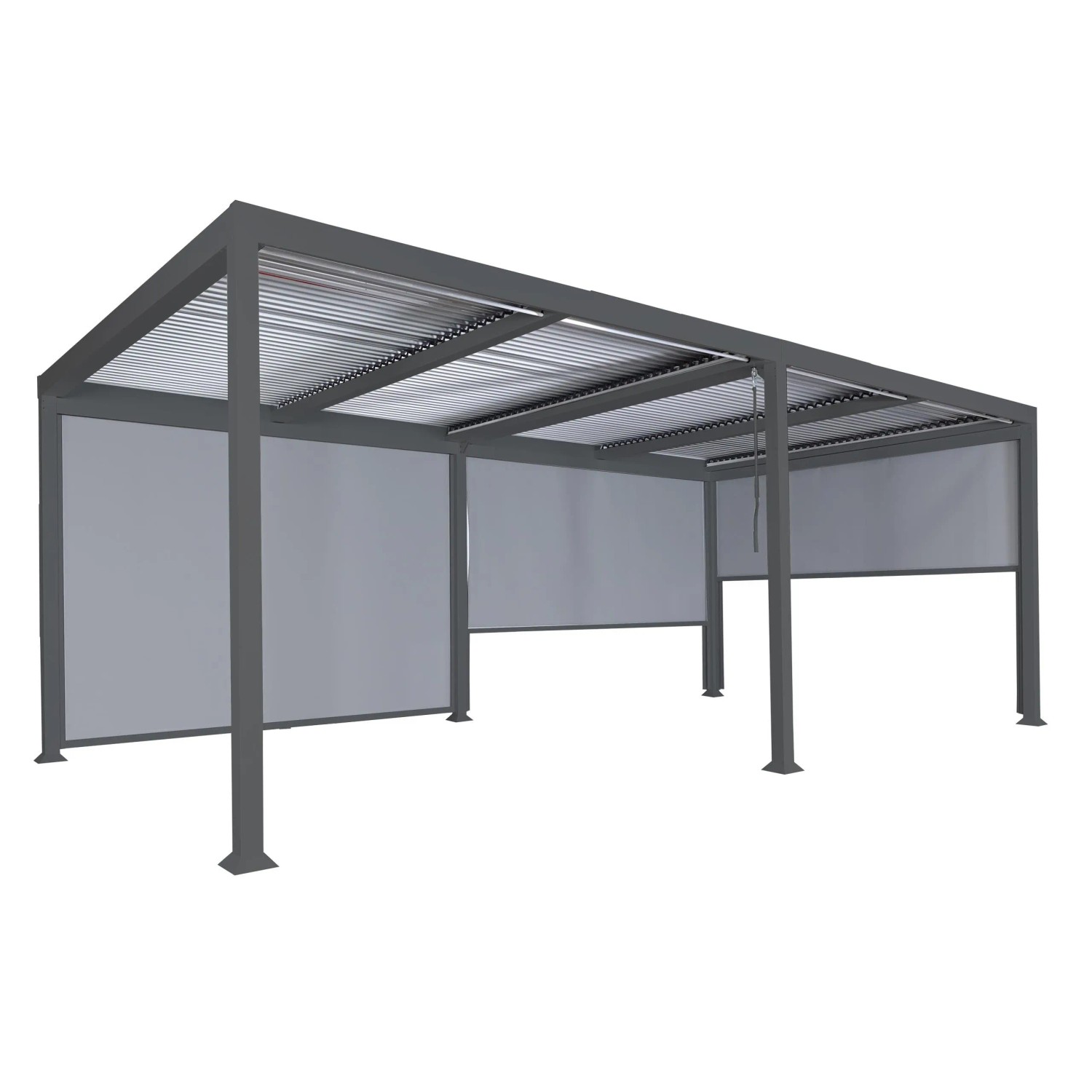 BERLINLODGE Alu Pergola Mit 3x Seitenwand Für 3x6m HxBxT 224x600x300cm Lamellen-Pavillon Anthrazit Stabiles 8cm-Metall-Gestell