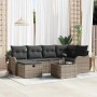 Graues 7-teiliges vidaXL Garten-Sofa-Set aus Poly Rattan mit Kissen und Stauraum.