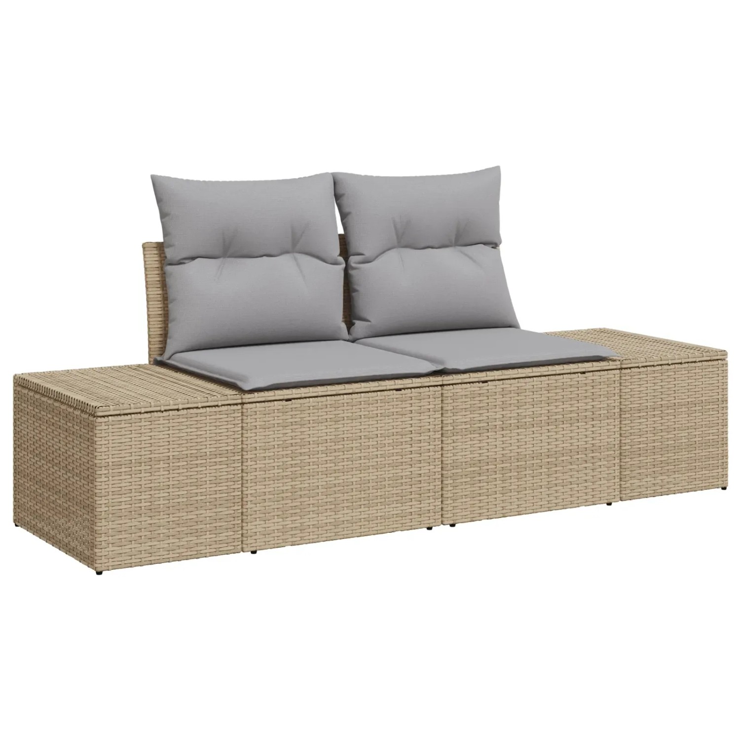 Beiges 8-tlg. vidaXL Garten-Sofa-Set aus Poly Rattan mit Stauraum und grauen Kissen.