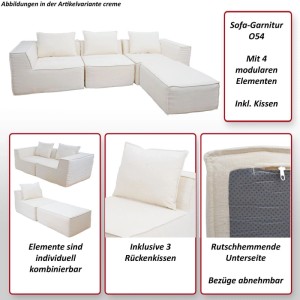 Modulares hellgraues MCW L-Sofa O54 aus Stoff mit Kissen, flexibel stellbar, abnehmbare Bezüge.