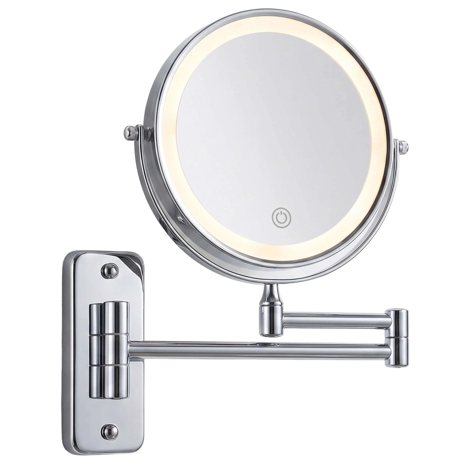 Relaxdays Wandkosmetikspiegel Eisen Glas Silber LED-Beleuchtung 10-Fach Vergrößerung Schwenkbar Ausziehbar 30 cm x 21 cm x 3,5 cm 0,8 kg