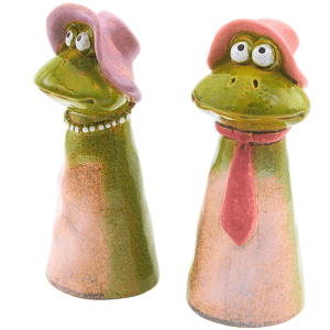 Dekohelden24 Keramik Zaunstecker Zaunhocker Froschpaar als 2er Set Maße je Figur L/B/H ca 9 x 9 x 21 cm