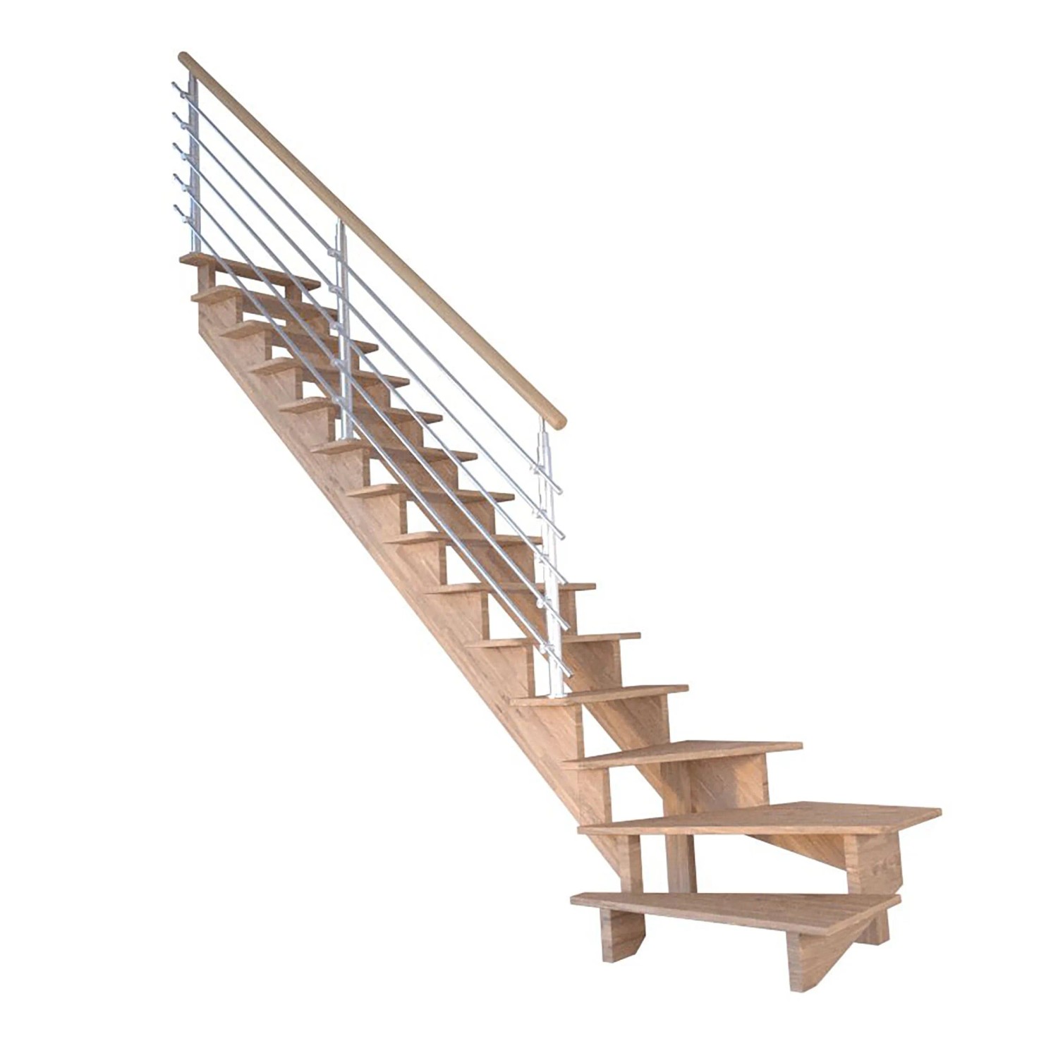 Treppe Lindos Eiche Gewendelt L 80 cm Design-Geländer-Edelstahl FSC® günstig online kaufen