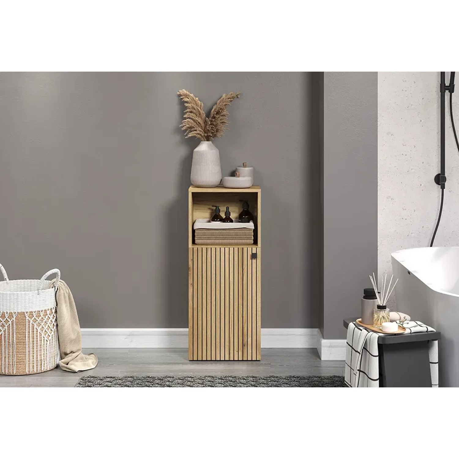 Trendteam Standschrank Pure Bliss, Artisan Eiche mit gefrästen Rillen, 40 cm breit.