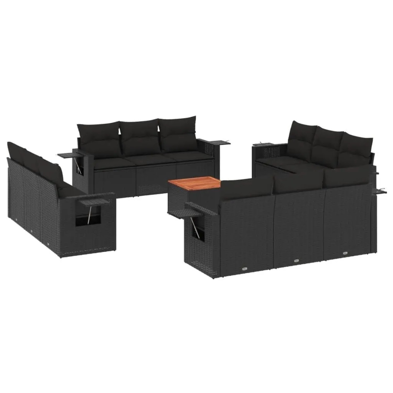 vidaXL 13-Tlg Garten-Sofagarnitur mit Kissen Schwarz Poly Rattan 3224494 günstig online kaufen