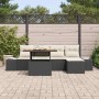 Schwarzes 6-tlg. vidaXL Garten-Sofa-Set aus Poly Rattan mit Tisch und Stauraum.