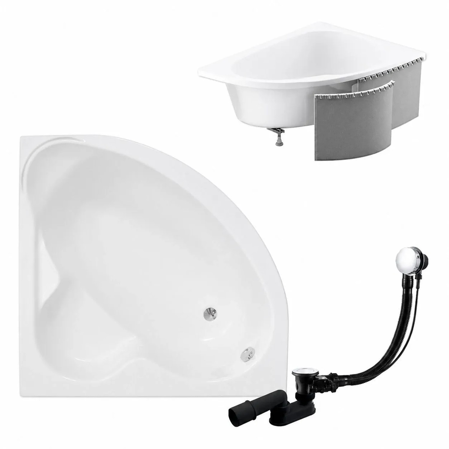 KOLMAN Badewanne Eckwanne 120 x 120 Cm Mit Styroporverkleidung Inkl. Ablauf Und Füße