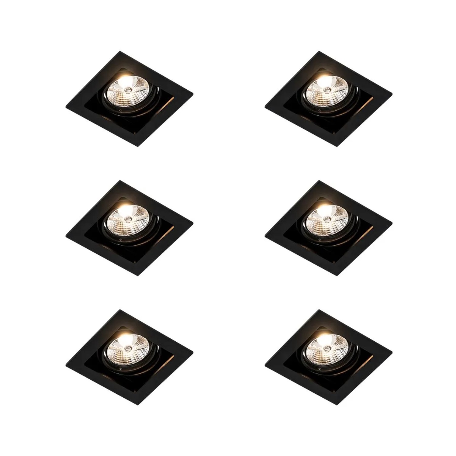 QAZQA Set mit 6 Verstellbaren Quadratischen Einbaustrahlern Schwarz Artemis 70