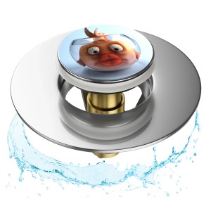 Sanilo Pop Up Waschbeckenstöpsel mit Goldfisch Motiv und Wasseranimation.