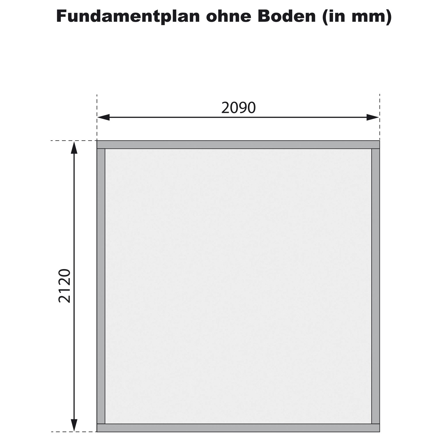 Fundamentplan des Karibu Express Gartenhaus Speedy A, Maße 213x217 cm, ohne Boden.