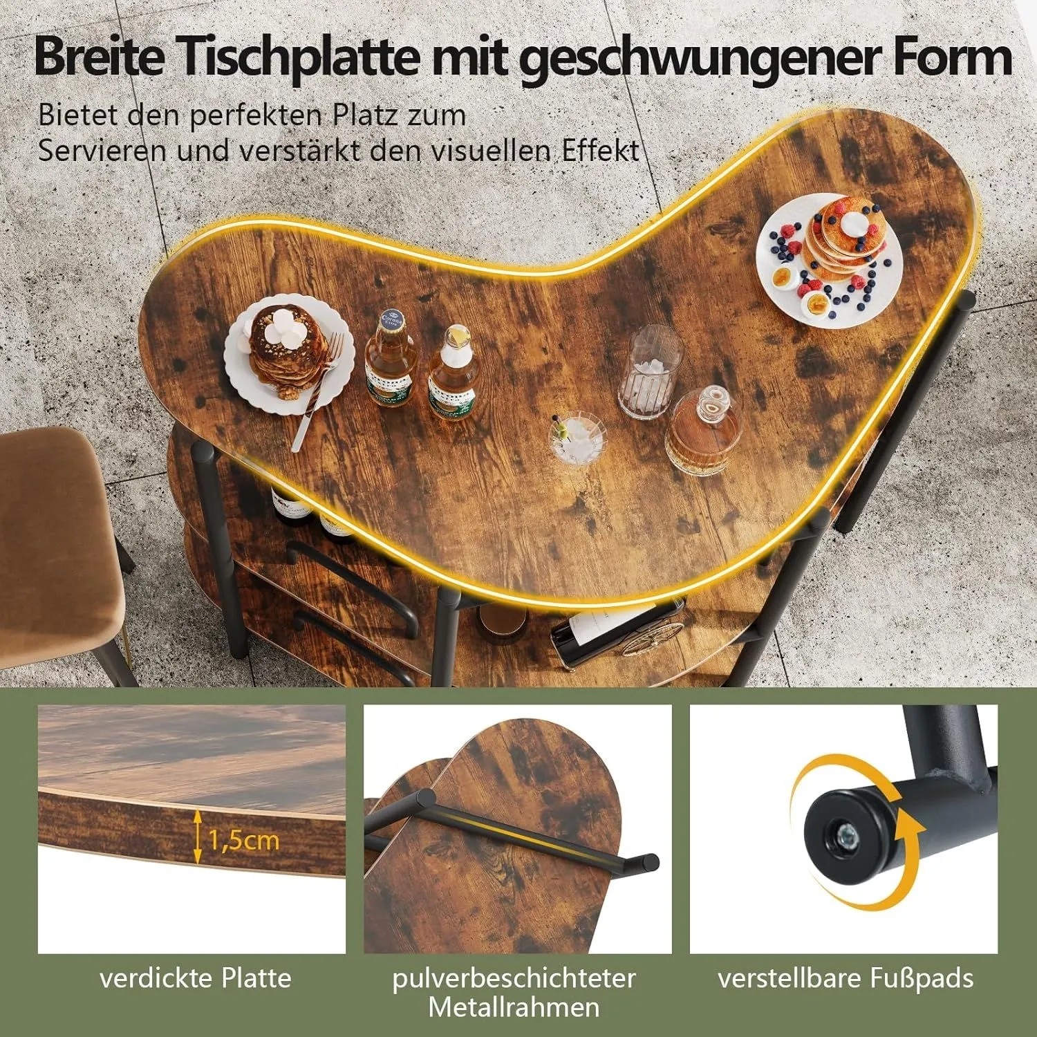 Costway 3 Ebenen Hausbar mit Glashalter Braun 120 x 66 x 102 cm_4