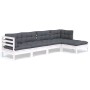Weißes 5-tlg. Garten-Lounge-Set aus Kiefernholz mit anthrazitfarbenen Kissen.