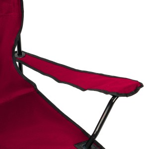 Detailaufnahme: Roter 24MOVE Campingstuhl mit Getränkehalter, Outdoor Faltstuhl.