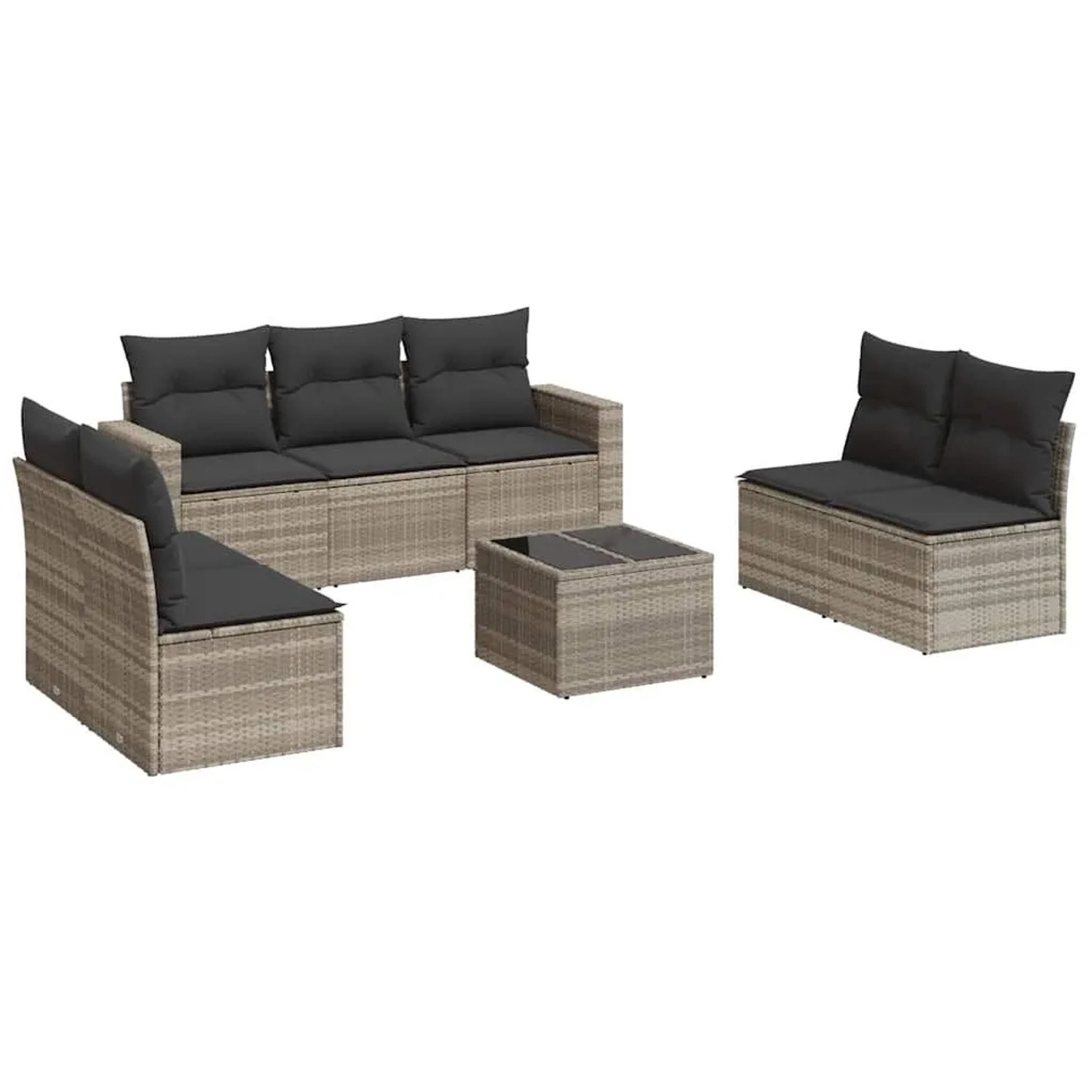vidaXL 8-Tlg Garten-Sofagarnitur mit Kissen Hellgrau Poly Rattan 3251179