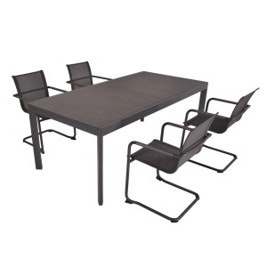 DELUKE Garten-Sitzgruppe CARLA 5-tlg. Kunststoff Grau Gartenmöbel-Set Garten-Essgruppe Freischwingerstühle Esstisch Ausziehbar