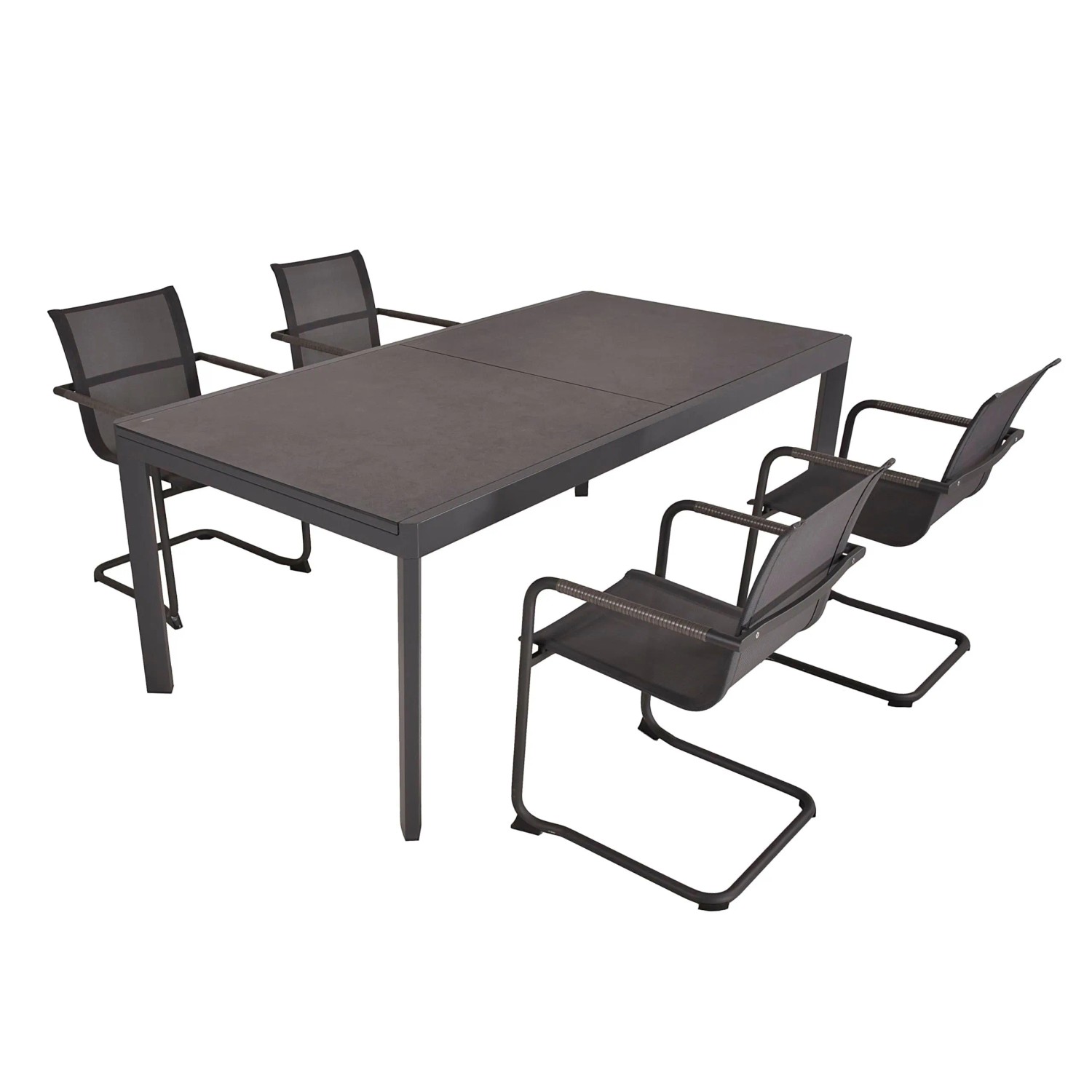 DELUKE Garten-Sitzgruppe CARLA 5-tlg. Kunststoff Grau Gartenmöbel-Set Garten-Essgruppe Freischwingerstühle Esstisch Ausz...