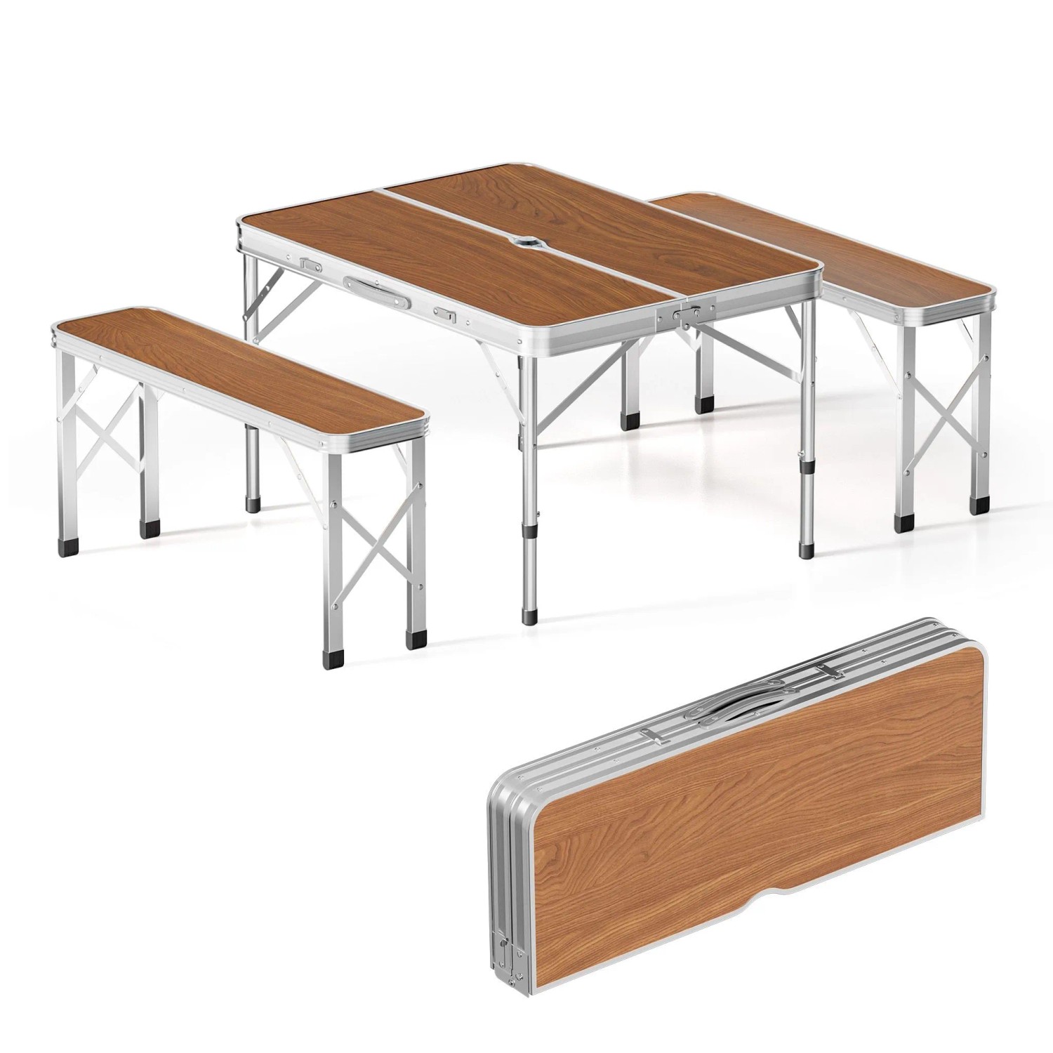 Wiltec Koffertisch Mit 2 Bänken Holzdesign Aluminium Campingtisch Klapptisch