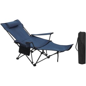 WOLTU Campingstuhl mit Lehne Fußstütze Getränkehalter Oxford-Gewebe Blau