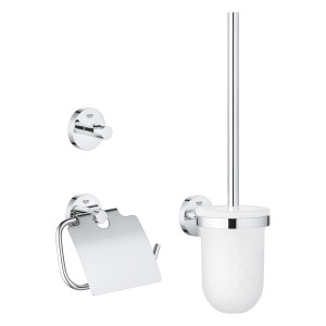 Grohe QuickFix WC-Set 3 in 1 Start Chrom: Toilettenpapierhalter, Bürste und Haken in Chrom.