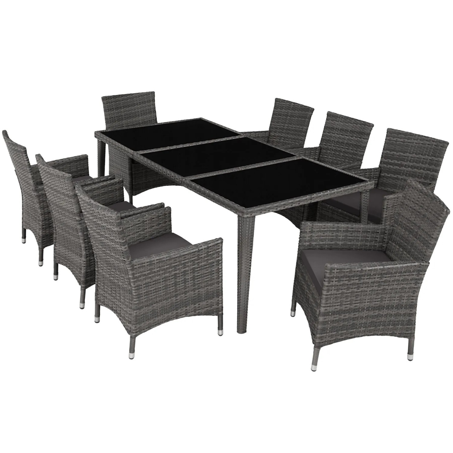 Tectake Aluminium Rattan Sitzgruppe Menorca Wetterfest und Uv Beständig 2 Bezugssets  59 x 57 x 86 cm Grau