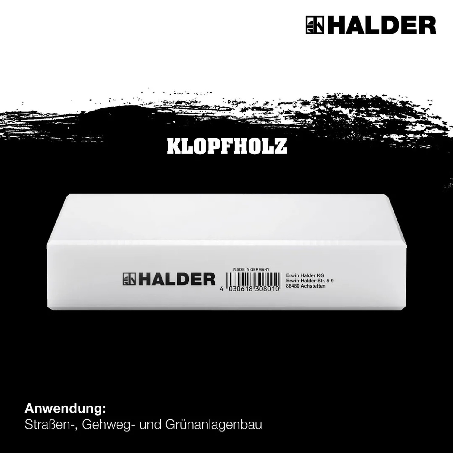 Halder Klopfholz aus Kunststoff, 200x140x40 mm, zum Ausgleichen und Verteilen von Schlagkraft.