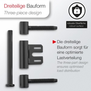 SOTECH 3-teiliges Türband, Ø15 mm, aus schwarzem Stahl, pulverbeschichtet, für Stahlzargen. Komponenten.