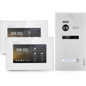 Balter EVO Video-Türsprechanlage für Einfamilienhaus mit 2 Monitoren in Silber-Weiß.
