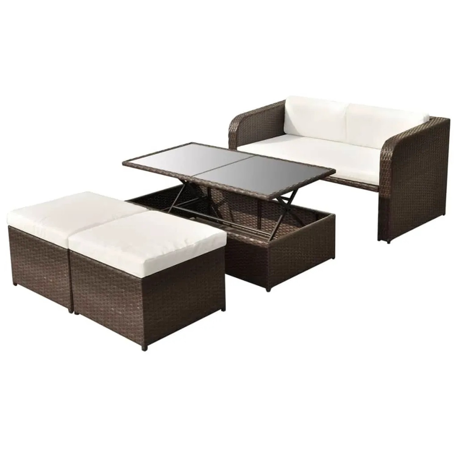 vidaXL 4-Tlg Garten-Lounge-Set mit Auflagen Poly Rattan Braun 42480