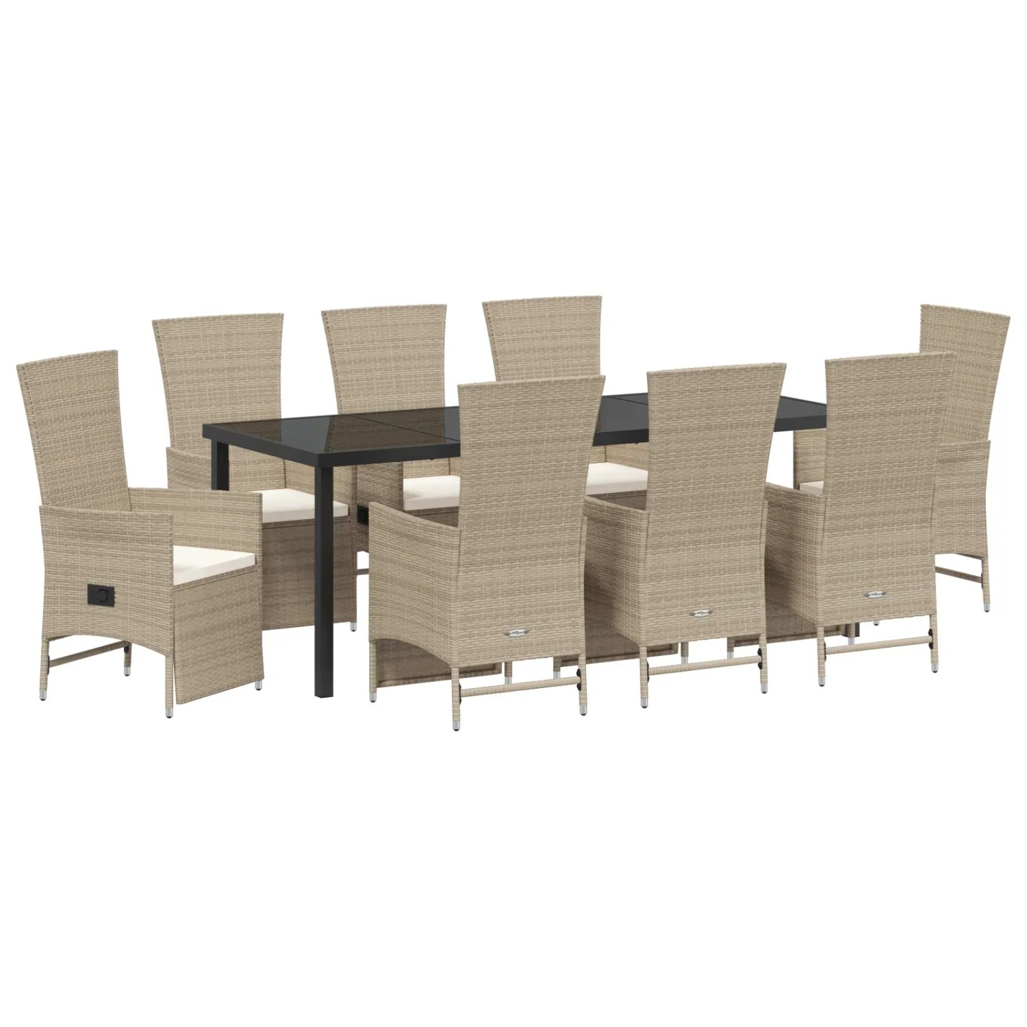 vidaXL Garten Essgruppe mit Kissen 9-Tlg Beige Poly Rattan 3379477