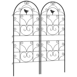 2er Set Outsunny Rankgitter aus Metall, schwarz, mit Vogel-Motiv. Rostfreie Rankhilfe zum Stecken.